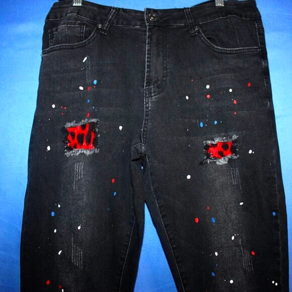 Rue21 Premium Paint Splatter Distressed Jeans Black 34x34 - Picture 5 of 11